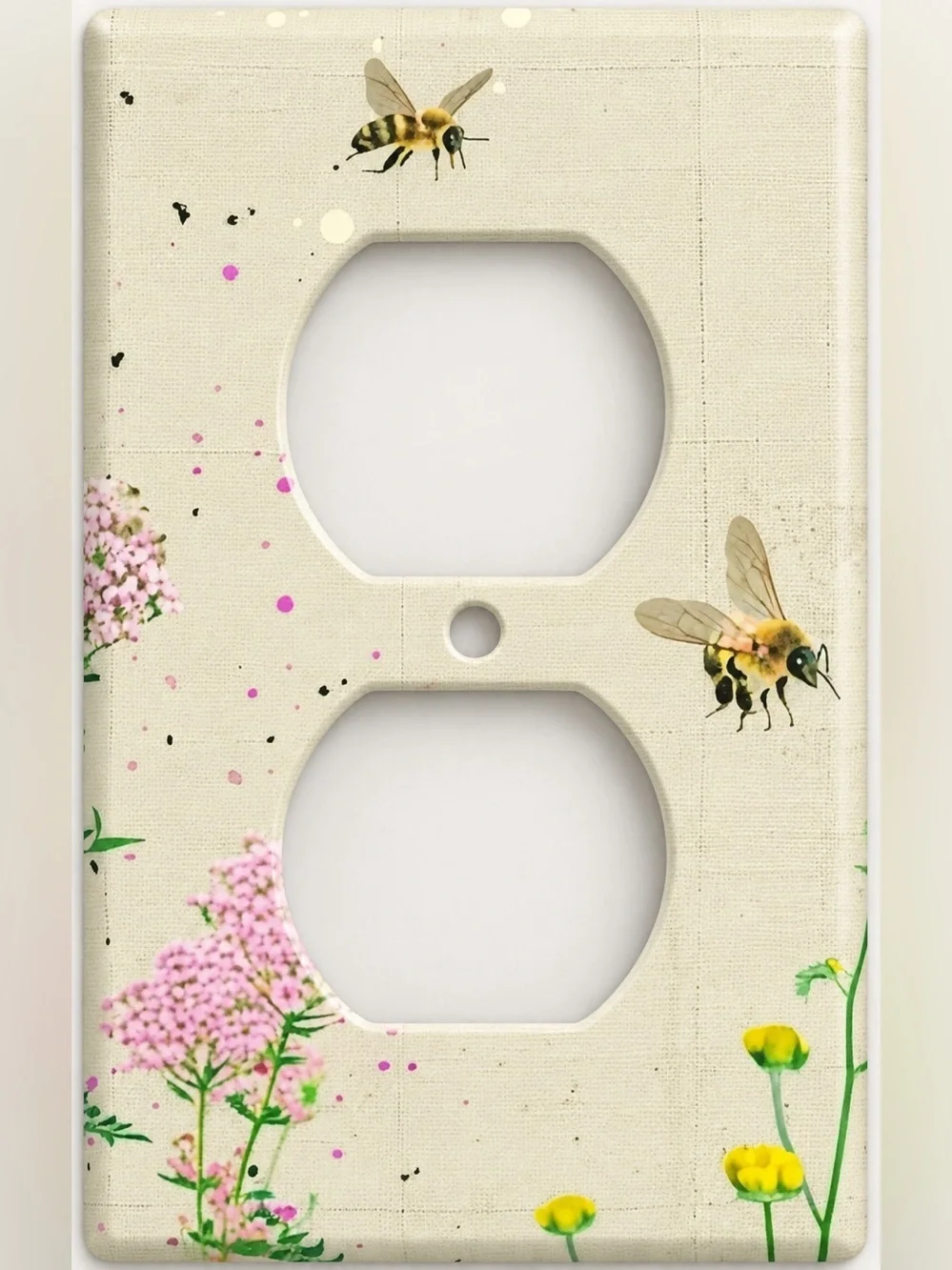Handmade Honey Bee Wildflower Cottagecore Duplex Outlet Cover Plate